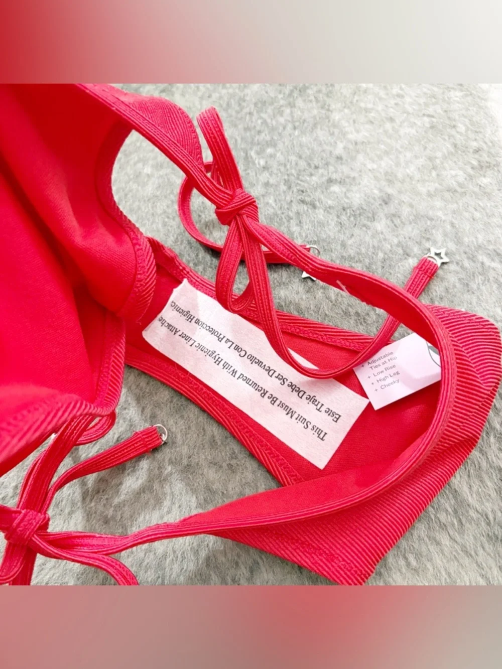 NWT Wild Fable Side Tie Shiny Ribbed Low-Rise High Leg Cheeky Bikini Bottoms S - Picture 8 of 12